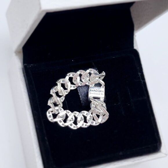 Pandora Pave Cuban Chain Ring Size 7.5 - Picture 5 of 7